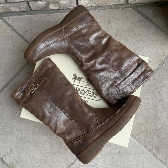 COACH TANESHA SUEDE SHEARLING Women's 7 After Ski Boot Metallic Gold Winter - Picture 16 of 16